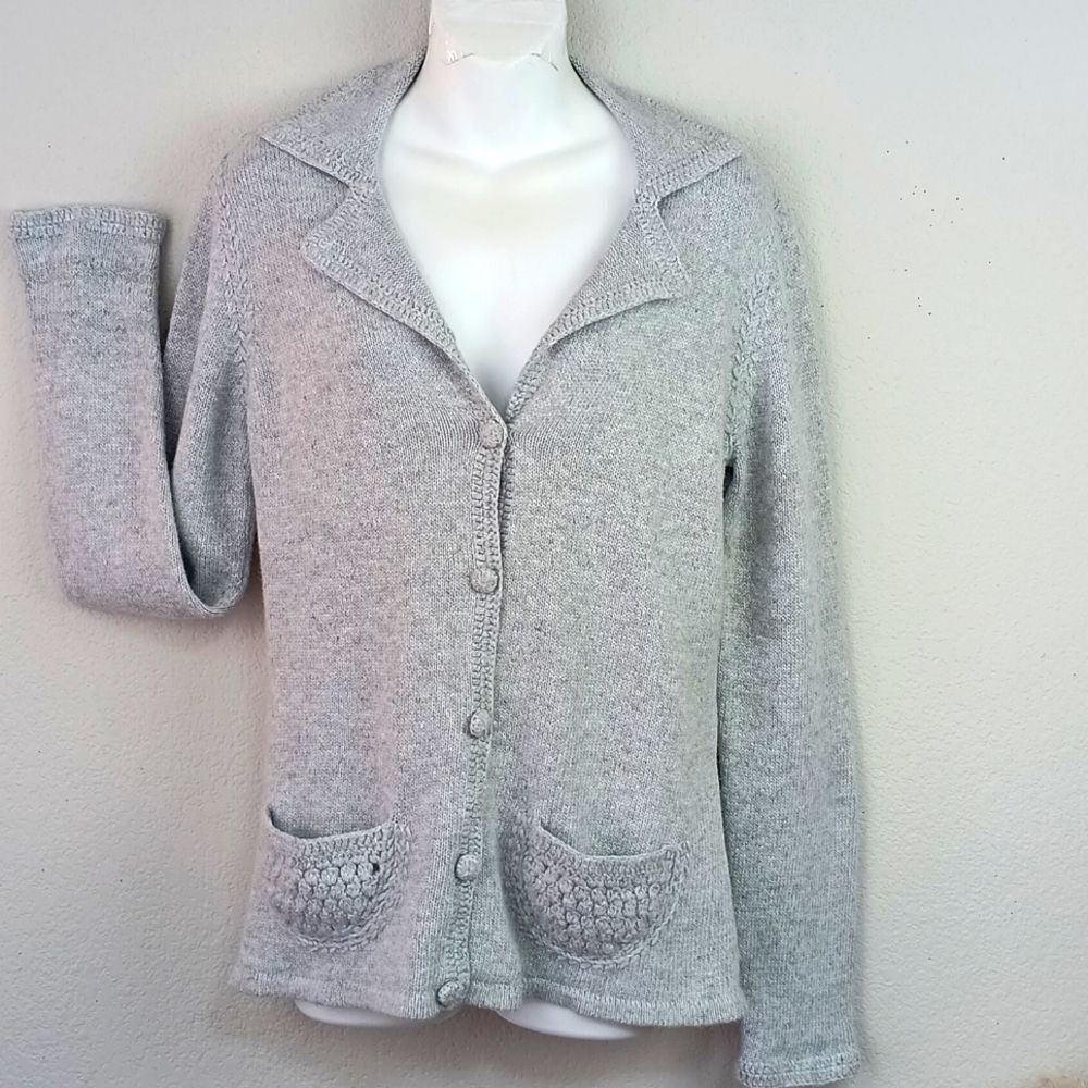 Covington Women's Gray angora Knit blend Cardigan Notched Lapel sz M cottagecore